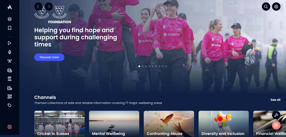 Sussex Cricket wellbeing support hub homepage